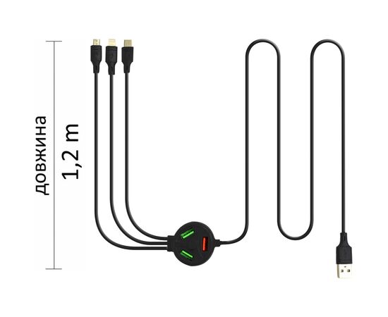 Дата кабель 6in1 + hub SC-3000 USB to 3X USB - Lightning/MicroUSB/USB-C Black XoKo (SC-3000BK), изображение 3 Дата кабель 6in1 + hub SC-3000 USB to 3X USB - Lightning/MicroUSB/USB-C Black XoKo (SC-3000BK), изображение 3