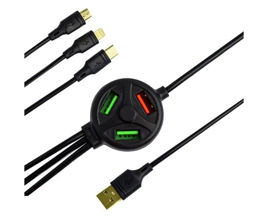 Дата кабель 6in1 + hub SC-3000 USB to 3X USB - Lightning/MicroUSB/USB-C Black XoKo (SC-3000BK)