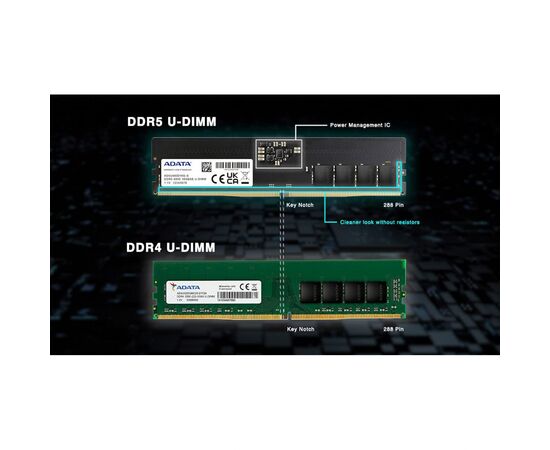 Модуль памяти для компьютера DDR5 16GB 4800 MHz ADATA (AD5U480016G-R), изображение 4 Модуль памяти для компьютера DDR5 16GB 4800 MHz ADATA (AD5U480016G-R), изображение 4