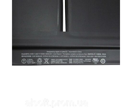 Аккумулятор для ноутбука Apple A1494, 95Wh (8440mAh), 6cell, 11.26V, Li-Pol, black (A47265), изображение 2 Аккумулятор для ноутбука Apple A1494, 95Wh (8440mAh), 6cell, 11.26V, Li-Pol, black (A47265), изображение 2