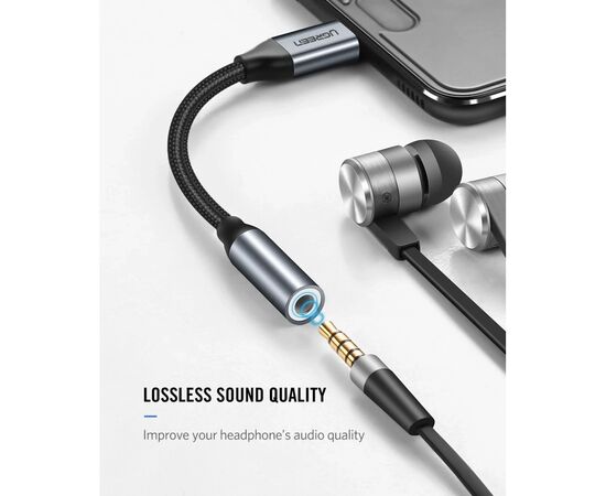 Переходник Ugreen Type-C M to 3.5mm F Audio Adapter 10 сm AV142 (Gray) (30632), изображение 3 Переходник Ugreen Type-C M to 3.5mm F Audio Adapter 10 сm AV142 (Gray) (30632), изображение 3
