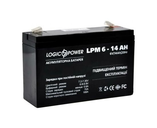 Батарея к ИБП LogicPower LPM 6В 14 Ач (4160), изображение 2 Батарея к ИБП LogicPower LPM 6В 14 Ач (4160), изображение 2