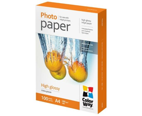 Фотопапір ColorWay A4 260г glossy 100ст, карт.уп. (PG260100A4)