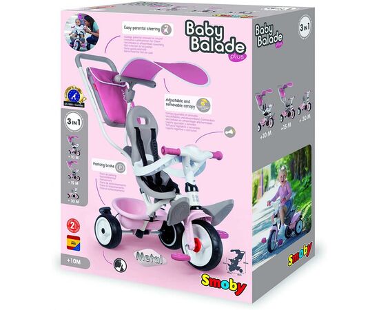 Детский велосипед Smoby с козырьком, багажником и сумкой Розово-серый (741401), изображение 3 Детский велосипед Smoby с козырьком, багажником и сумкой Розово-серый (741401), изображение 3