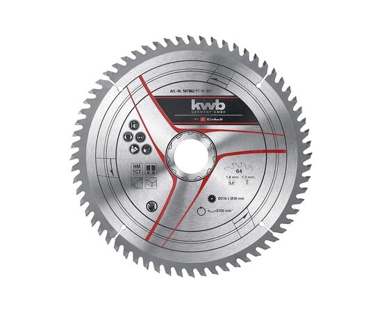 Диск пильний Einhell TCT KWB, 210х30 мм, 64 зуб. (587862)