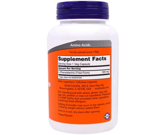 Витамин Now Foods L-Фенилаланин, L-Phenylalanine, 500мг, 120 капсул (NOW-00132), изображение 2 Витамин Now Foods L-Фенилаланин, L-Phenylalanine, 500мг, 120 капсул (NOW-00132), изображение 2