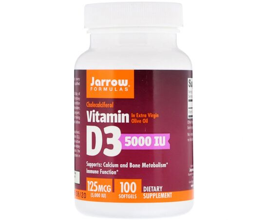Витамин Jarrow Formulas Витамин D3 (Холекальциферол), 5000 МЕ, 100 гелевых капсул (JRW-30005)
