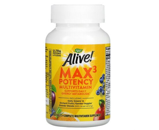 Мультивитамин Nature's Way Мультивитамины с железом, Alive! Max3 Daily, 90 таблеток (NWY-14927), изображение 2 Мультивитамин Nature's Way Мультивитамины с железом, Alive! Max3 Daily, 90 таблеток (NWY-14927), изображение 2