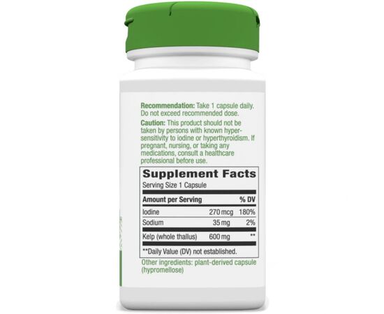 Травы Nature's Way Ламинария, Kelp, 600 мг, 100 капсул (NWY14500), изображение 2 Травы Nature's Way Ламинария, Kelp, 600 мг, 100 капсул (NWY14500), изображение 2