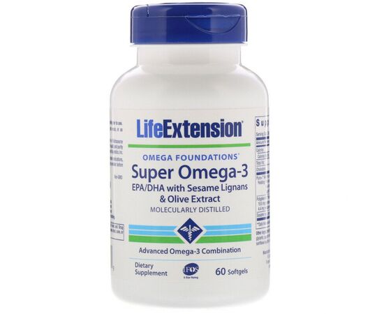 Жирні кислоти Life Extension Супер Омега-3, Omega Foundations, Super Omega-3, 60 желатино (LEX-19836)
