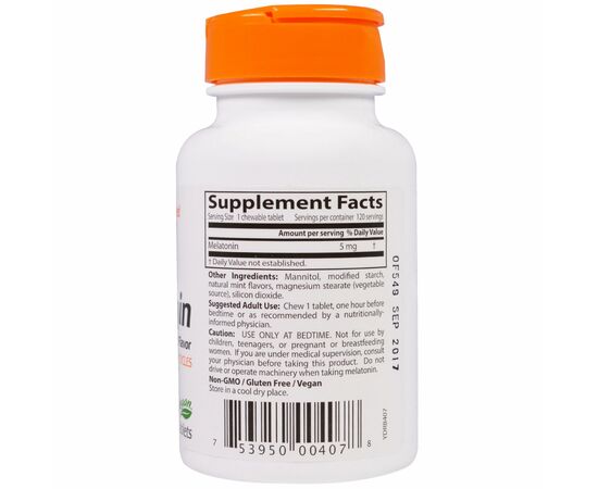 Аминокислота Doctor's Best Мелатонин 5мг, Мятный вкус, 120 жевательных таблеток (DRB-00407), изображение 2 Аминокислота Doctor's Best Мелатонин 5мг, Мятный вкус, 120 жевательных таблеток (DRB-00407), изображение 2