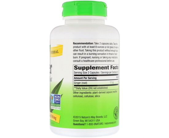 Травы Nature's Way Корень Имбиря, Ginger Root, , 550 мг, 180 капсул (NWY-13108), изображение 2 Травы Nature's Way Корень Имбиря, Ginger Root, , 550 мг, 180 капсул (NWY-13108), изображение 2