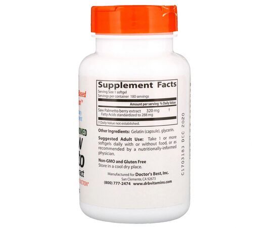 Травы Doctor's Best Со Пальметто, Экстракт, Saw Palmetto,  320 мг, 60 капсул (DRB-00082), изображение 2 Травы Doctor's Best Со Пальметто, Экстракт, Saw Palmetto,  320 мг, 60 капсул (DRB-00082), изображение 2