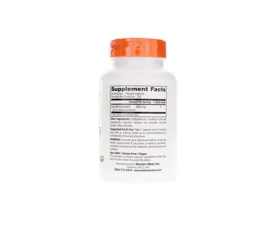 Травы Doctor's Best Ягоды Годжи, Goji Berry Extract, 600 мг, 120 капсул (DRB-00153), изображение 2 Травы Doctor's Best Ягоды Годжи, Goji Berry Extract, 600 мг, 120 капсул (DRB-00153), изображение 2