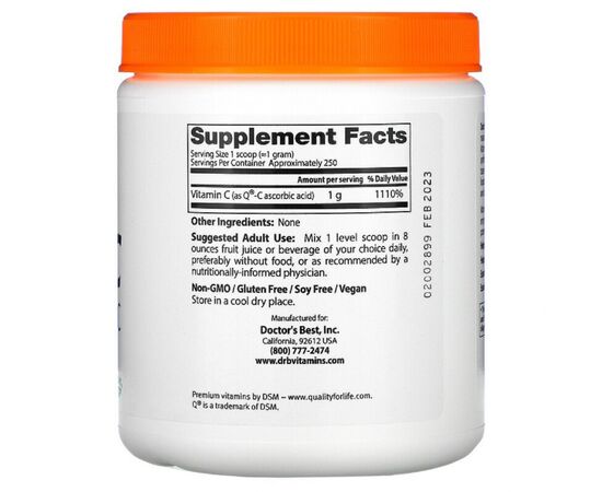Вітамін Doctor's Best Вітамін С у Порошку, 8.8 унції (250 гр) (DRB-00333), зображення 2 Вітамін Doctor's Best Вітамін С у Порошку, 8.8 унції (250 гр) (DRB-00333), зображення 2
