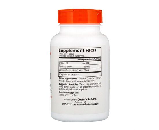 Витаминно-минеральный комплекс Doctor's Best Бетаин HCL и Пепсин, Betaine HCL & Pepsin, 360 капсул (DRB-00315), изображение 2 Витаминно-минеральный комплекс Doctor's Best Бетаин HCL и Пепсин, Betaine HCL & Pepsin, 360 капсул (DRB-00315), изображение 2