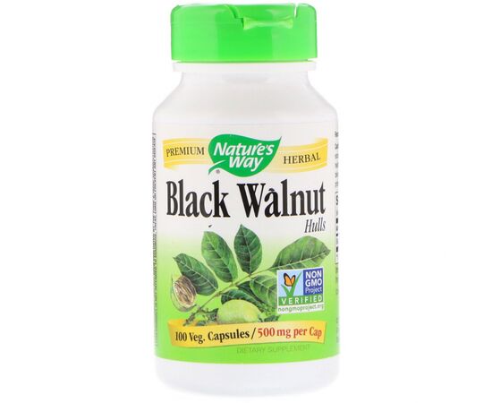 Трави Nature's Way Чорний Горіх, Black Walnut, Hulls, 500 мг, 100 капсул (NWY-10600)