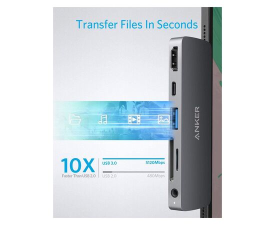 Концентратор Anker PowerExpand Direct 6-in-1 USB-C PD Media Hub (Gray) (A83620A1), изображение 7 Концентратор Anker PowerExpand Direct 6-in-1 USB-C PD Media Hub (Gray) (A83620A1), изображение 7