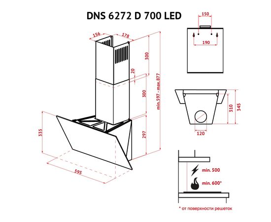 Витяжка кухонна Perfelli DNS 6272 D 700 IV LED, зображення 12 Витяжка кухонна Perfelli DNS 6272 D 700 IV LED, зображення 12