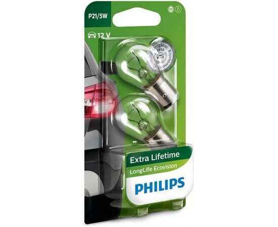 Автолампа Philips P21/5W LongLife EcoVision, 2шт/бл. (12499LLECOB2)