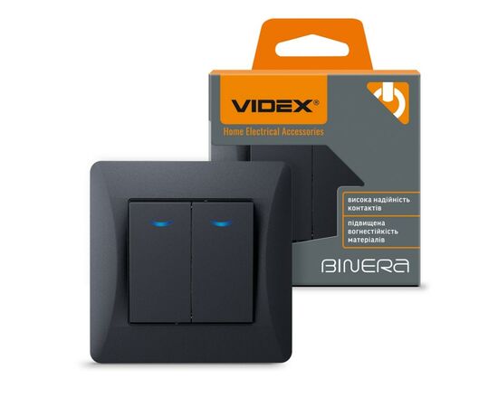 Выключатель Videx BINERA 2кл с подстветкой черный графит (VF-BNSW2L-BG), изображение 4 Выключатель Videx BINERA 2кл с подстветкой черный графит (VF-BNSW2L-BG), изображение 4