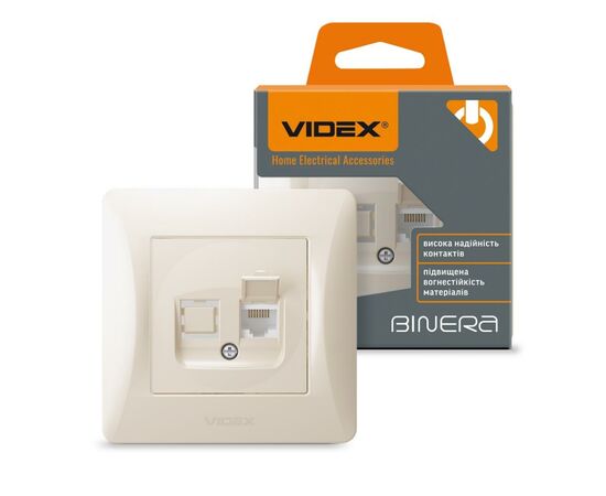 Компьютерная розетка Videx BINERA CAT6 одинарная кремовая (VF-BNSK1PC6-CR), изображение 4 Компьютерная розетка Videx BINERA CAT6 одинарная кремовая (VF-BNSK1PC6-CR), изображение 4