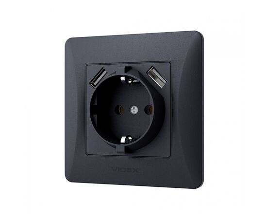 Розетка Videx BINERA 1ая с заземлением и 2USB черн (VF-BNSK1GU2-BG), изображение 2 Розетка Videx BINERA 1ая с заземлением и 2USB черн (VF-BNSK1GU2-BG), изображение 2