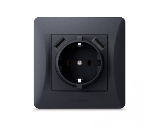 Розетка Videx BINERA 1ая с заземлением и 2USB черн (VF-BNSK1GU2-BG)