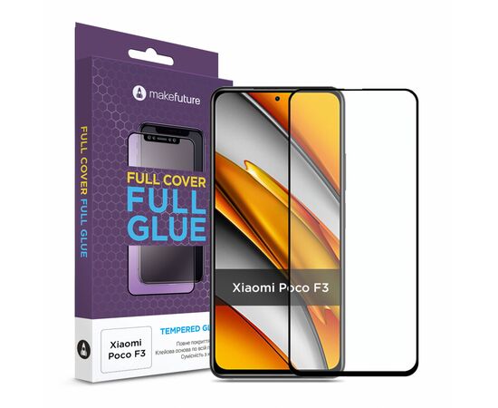 Стекло защитное MakeFuture Xiaomi Poco F3 Full Cover Full Glue (MGF-XPF3)