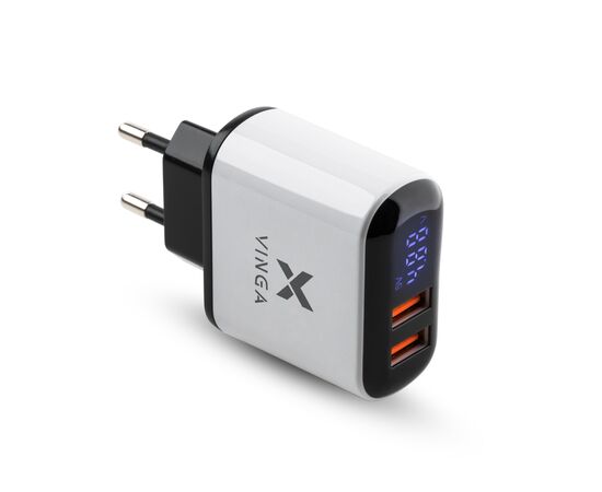 Зарядний пристрій Vinga 2 Port QC3.0 Display Wall Charger (VWCQAADW)