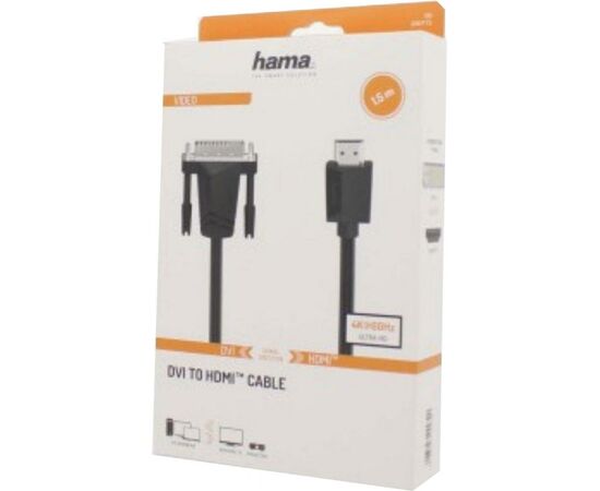 Кабель мультимедійний DVI to HDMI 1.5m Ultra HD 4K Black Hama (00200715), зображення 2 Кабель мультимедійний DVI to HDMI 1.5m Ultra HD 4K Black Hama (00200715), зображення 2