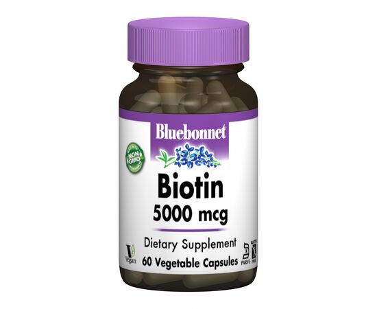 Витамин Bluebonnet Nutrition Биотин (B7) 5000мкг, 60 гелевых капсул (BLB0447)