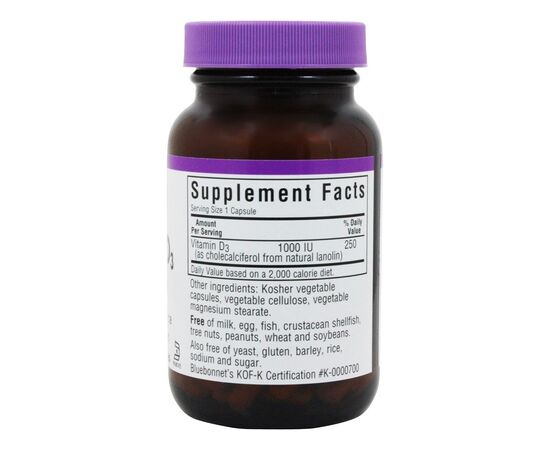 Витамин Bluebonnet Nutrition Витамин D3 1000IU, 100 желатиновых капсул (BLB-00308), изображение 2 Витамин Bluebonnet Nutrition Витамин D3 1000IU, 100 желатиновых капсул (BLB-00308), изображение 2