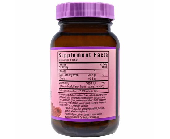 Витамин Bluebonnet Nutrition Витамин D3 1000IU, Вкус Малины, Earth Sweet Chewables, 90 ж (BLB-00362), изображение 2 Витамин Bluebonnet Nutrition Витамин D3 1000IU, Вкус Малины, Earth Sweet Chewables, 90 ж (BLB-00362), изображение 2