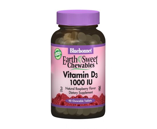 Витамин Bluebonnet Nutrition Витамин D3 1000IU, Вкус Малины, Earth Sweet Chewables, 90 ж (BLB-00362)