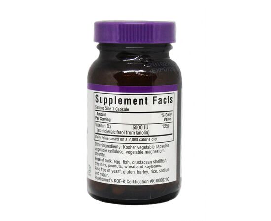 Витамин Bluebonnet Nutrition Витамин D3 5000IU, 60 вегетарианских капсул (BLB-00368), изображение 2 Витамин Bluebonnet Nutrition Витамин D3 5000IU, 60 вегетарианских капсул (BLB-00368), изображение 2