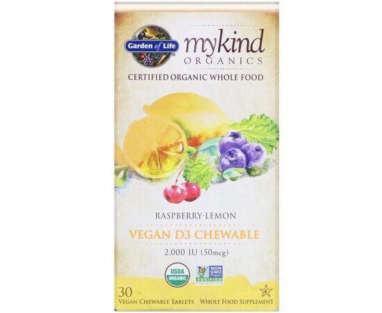 Вітамін Garden of Life Вітамін D3, 2000 МЕ, малиново-лимонний смак, MyKind Organics (GOL-11861)