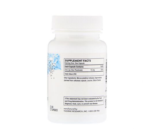 Минералы Thorne Research Цинк Пиколинат 15 мг, Zinc Picolinate, 60 капсул (THR-21002), изображение 2 Минералы Thorne Research Цинк Пиколинат 15 мг, Zinc Picolinate, 60 капсул (THR-21002), изображение 2