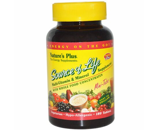 Мультивітамін Natures Plus Мультивітаміни, Source of Life, 180 міні таблеток (NAP-30583)