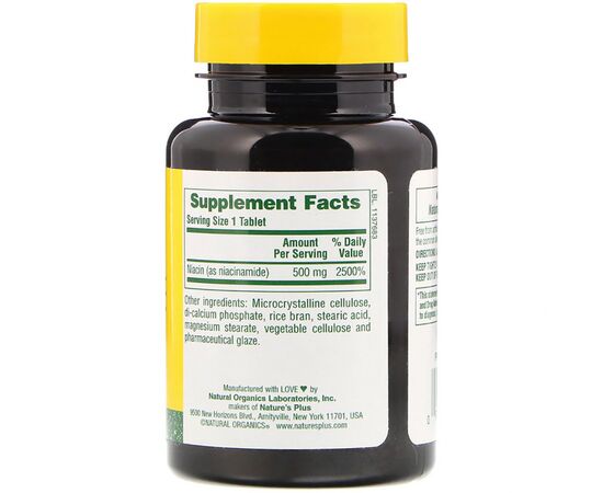 Вітамін Natures Plus Ніацинамід (В3), Niacinamide, 500 мг, 90 таблеток (NAP-01890), зображення 2 Вітамін Natures Plus Ніацинамід (В3), Niacinamide, 500 мг, 90 таблеток (NAP-01890), зображення 2