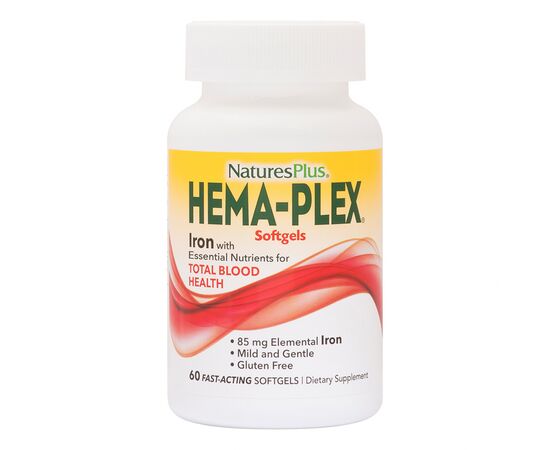 Минералы Natures Plus Комплекс с железом Hema-Plex, Iron, Nature's Plus, 60 Мягких (NAP-37691)