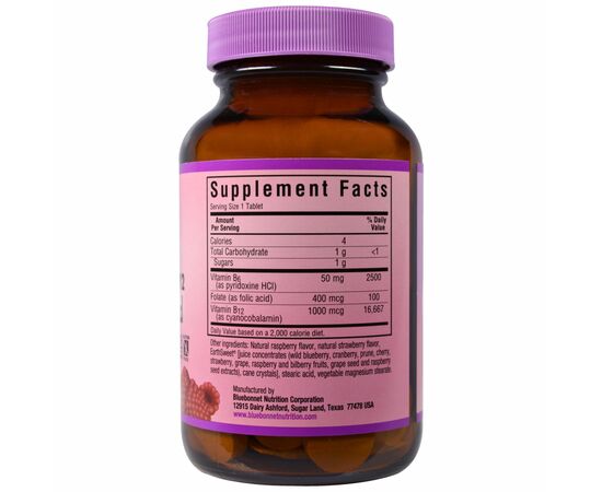 Вітамінно-мінеральний комплекс Bluebonnet Nutrition Вітамін В6, B12 + Фолієва кислота, Смак Малини, Earth Sweet (BLB-00445), зображення 2 Вітамінно-мінеральний комплекс Bluebonnet Nutrition Вітамін В6, B12 + Фолієва кислота, Смак Малини, Earth Sweet (BLB-00445), зображення 2