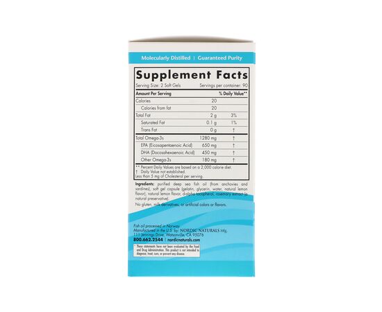 Жирные кислоты Nordic Naturals Рыбий Жир, Вкус Лимона, Ultimate Omega, Lemon, 1,280 мг, 18 (NOR-03790), изображение 2 Жирные кислоты Nordic Naturals Рыбий Жир, Вкус Лимона, Ultimate Omega, Lemon, 1,280 мг, 18 (NOR-03790), изображение 2