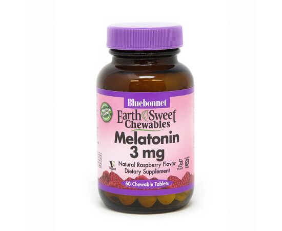 Амінокислота Bluebonnet Nutrition Мелатонін, Melatonin, 3 мг, EarthSweet, Малиновий Смак, 60 ж (BLB0993)