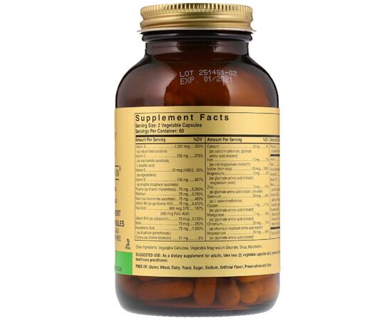 Мультивітамін Solgar Мультивітаміни і Хелатні Форми Мінералів, Формула V, VM (SOL-01167), зображення 2