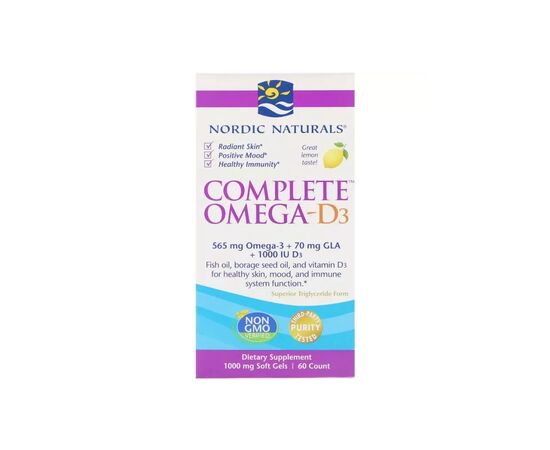 Жирные кислоты Nordic Naturals Комплекс Омега-D3, Лимон, 1000 мг, 60 гелевых капсул (NOR01778)