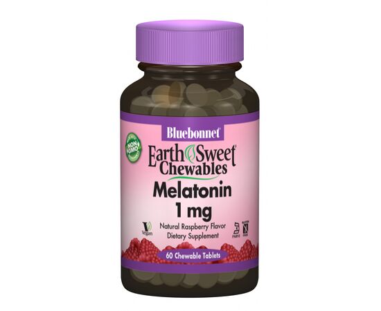Аминокислота Bluebonnet Nutrition Мелатонин 1мг, Вкус Малины, Earth Sweet Chewables, 60 жеват (BLB0990)