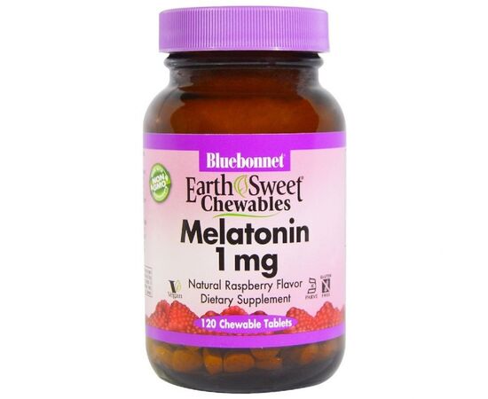 Аминокислота Bluebonnet Nutrition Мелатонин, Melatonin, 1 мг, EarthSweet, Малиновый Вкус,120 (BLB0991)
