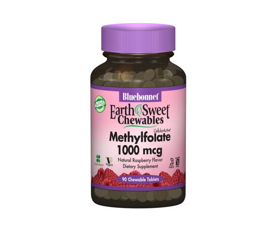 Витамин Bluebonnet Nutrition Метилфолат (B9)1000мкг, Вкус Малины, Earth Sweet Chewables, (BLB0455)