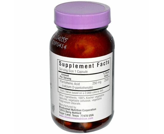 Витамин Bluebonnet Nutrition Пантотеновая Кислота (B5) 250мг, 60 гелевых капсул (BLB0468), изображение 2 Витамин Bluebonnet Nutrition Пантотеновая Кислота (B5) 250мг, 60 гелевых капсул (BLB0468), изображение 2